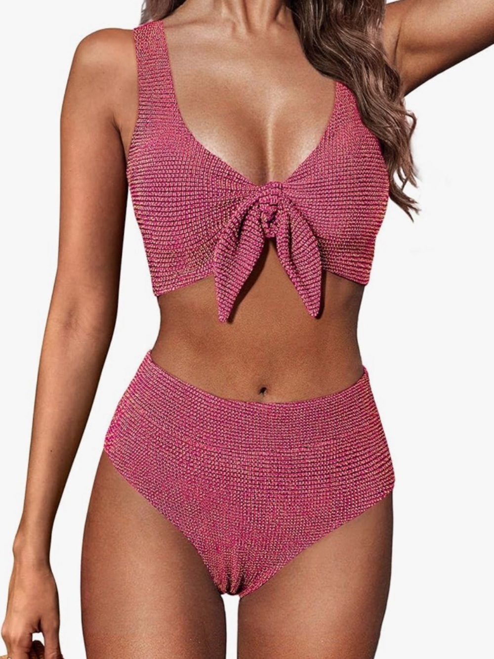 Hanna Nikole Women’s Textured Tie Knot High-Waist Two Piece Bikini Set Size M